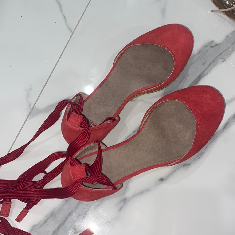 Camper red velvet lace up platforms